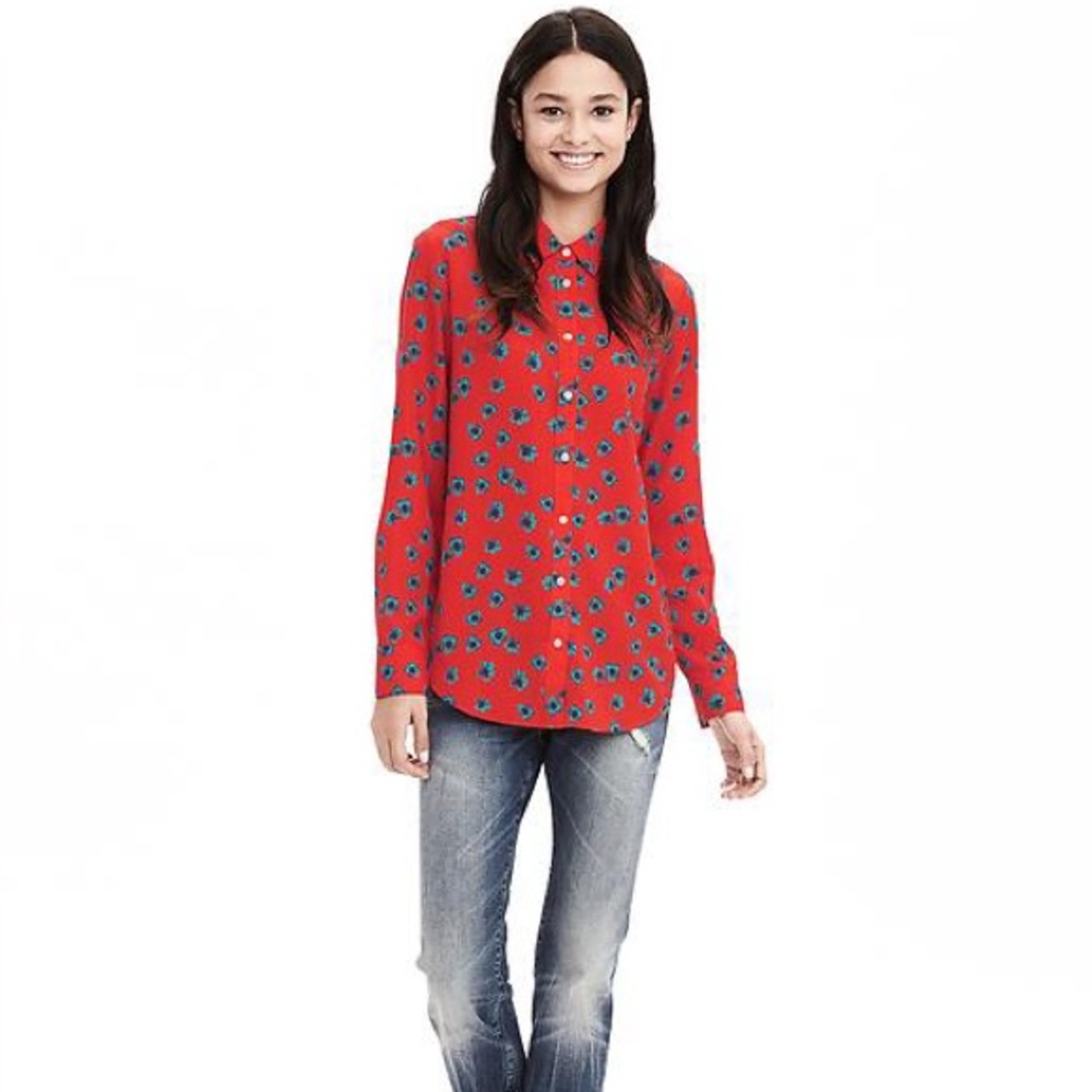 Banana Republic Dillon-Fit Red Floral Blouse Size Medium